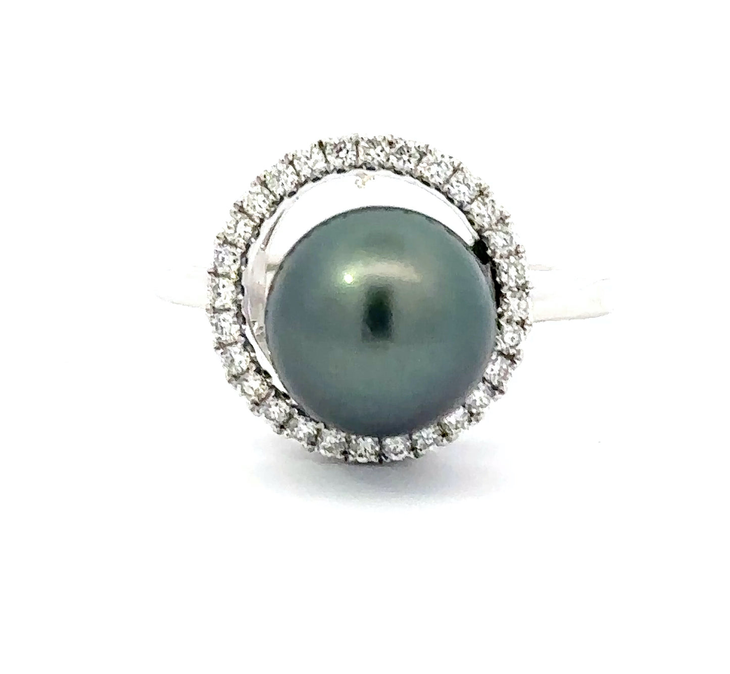 White gold tahitian pearl and diamond halo ring Ring Gellner