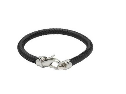 Black leather bracelet with steel lobster clasp Bracelet Unique