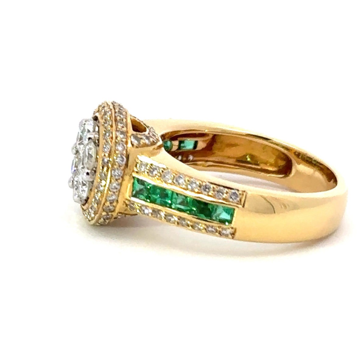 18ct yellow Gold Diamond & Emerald halo ring Ring Buchwald