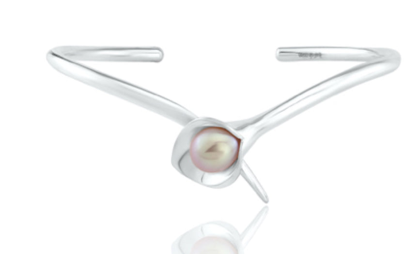 Amanda Cox Silver medium white pearl calla lily bangle Bangle Amanda Cox