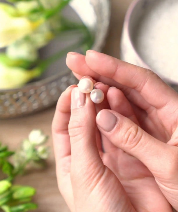 WHITE BUTTON PEARL STUDS Earrings Claudia Bradby