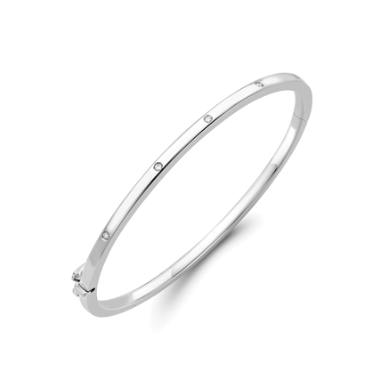 9ct White Gold Classic Diamond Hinged Bangle Bangle Stubbs