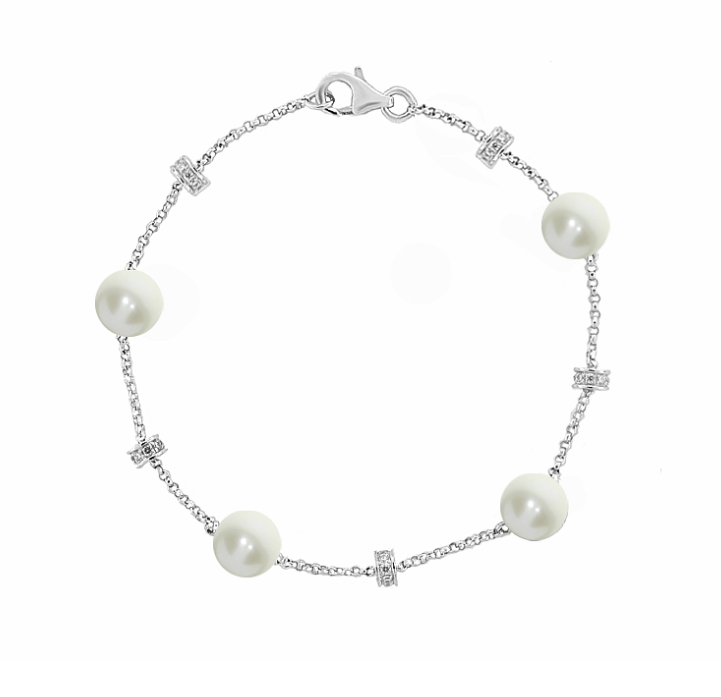 Silver & Pearl Brides Bracelet with Cubic Zirconia Bracelet Amore