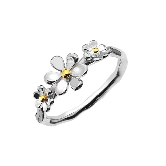 Delicate small two-toned 3 daisy design ring rings Sea Gems Ltd