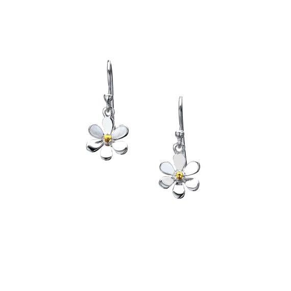 Delicate small two-toned daisy design drop earrings Earrings Sea Gems Ltd