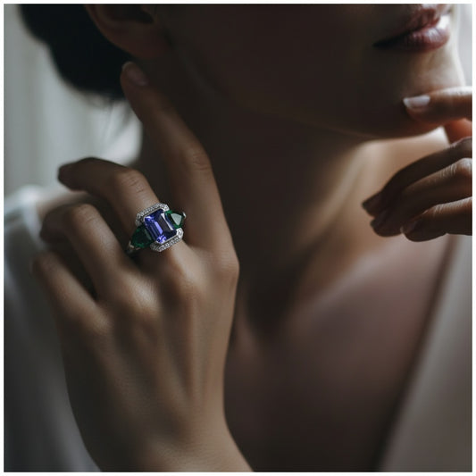 Handcrafted Platinum tanzanite and tzavorite diamond ring Ring Stuller