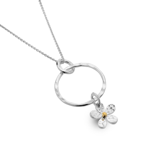 Handcrafted Silver subtle two-tone daisy motif pendant Necklaces Sea Gems Ltd
