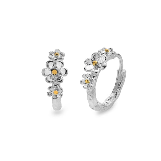 Charming triple daisy textured hoop earrings Earrings Sea Gems Ltd
