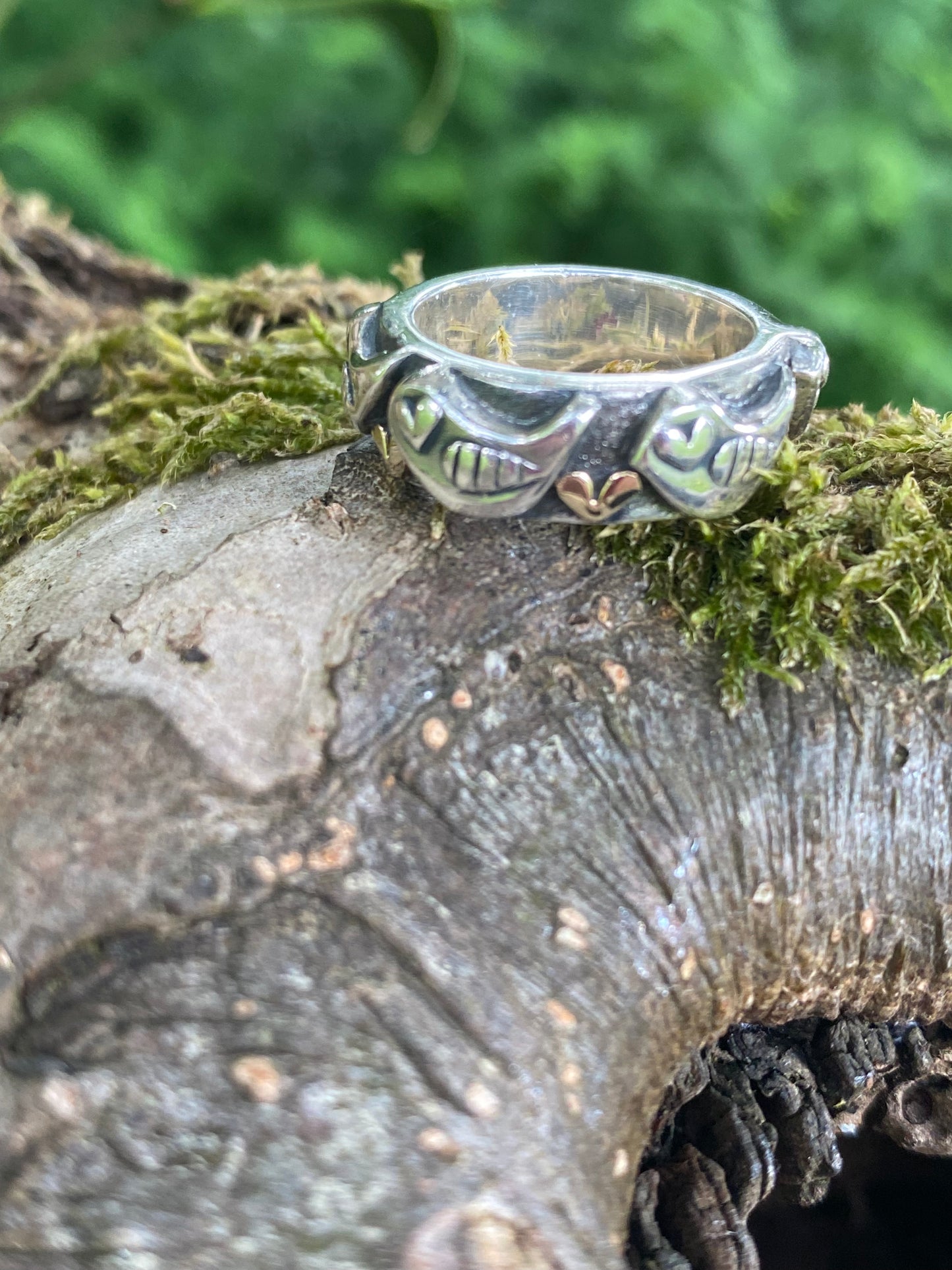 Linda Macdonald Silver gold happy bird ring sizes L & M Ring Linda Macdonald