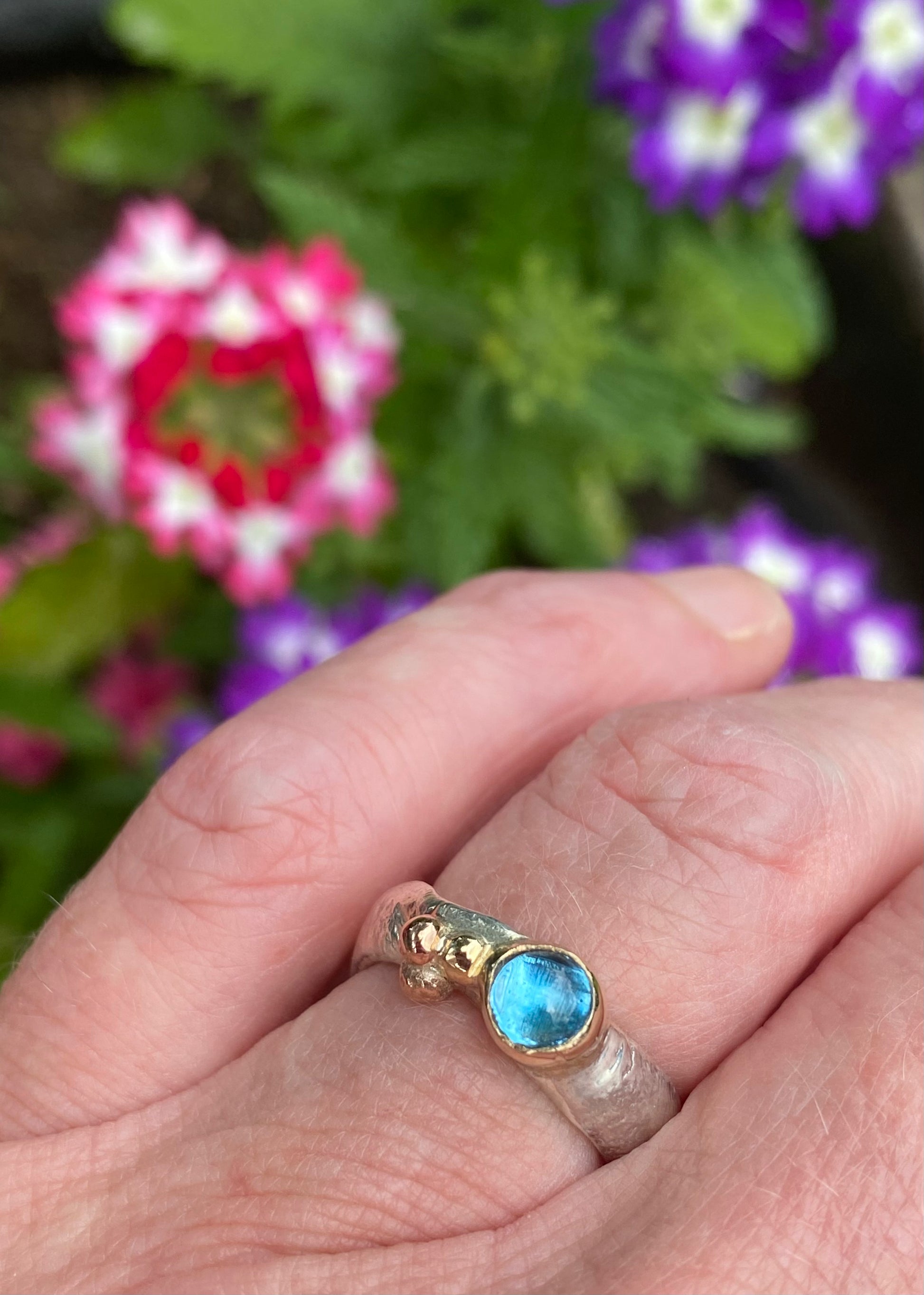 Silver & 18ct gold blue topaz pebbles ring size L Ring Sally Ratcliffe