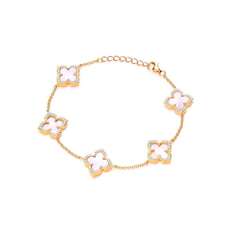 Mother of Pearl Vintage Lucky Clover Bracelet in Gold