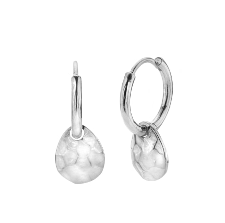 Silver hammered pebble hoop drop earrings Earrings Sea Gems Ltd