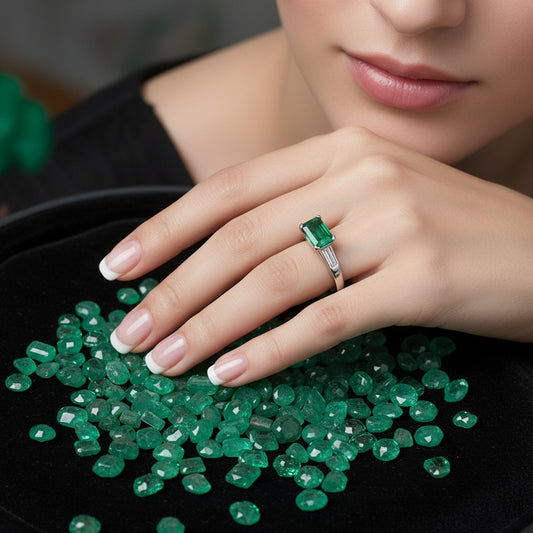 Platinum & emerald ring with baguette diamonds Ring Christopher Wharton