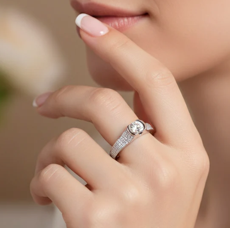 Platinum brilliant cut and pave set 0.54ct natural Diamond ring FVS Ring Henrich & Denzel