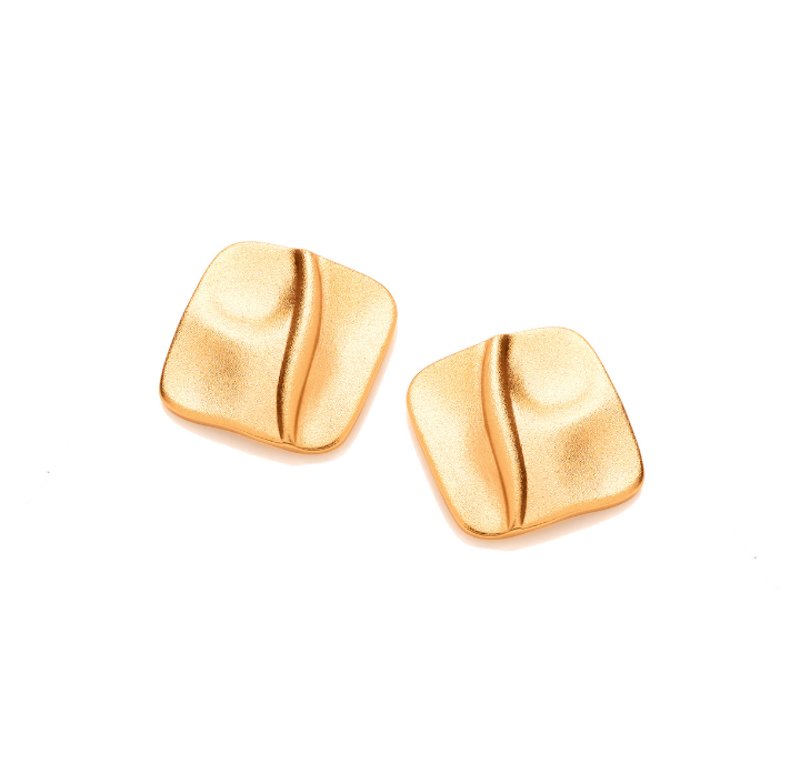 Satin Gold Plated Silver Square Ripple Earrings Earrings Cavendish French