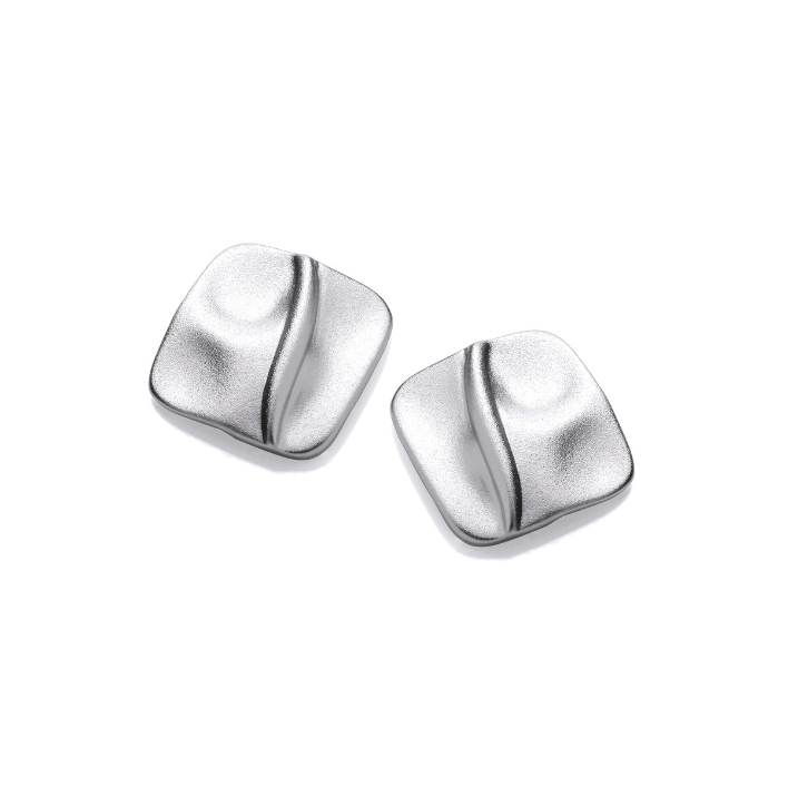 Satin Silver Square Ripple Earrings Earrings Cavendish French