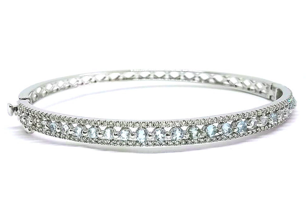 9ct White gold Diamond and Aquamarine Bangle Bangles NB Diamonds   