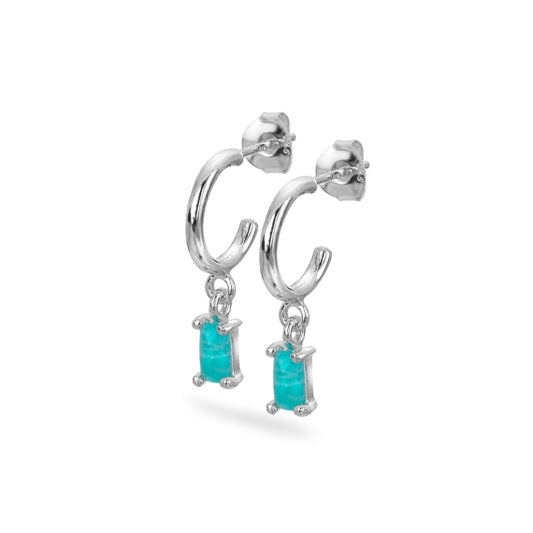 Silver and Amazonite dropper hoop earrings Earrings Sea Gems Ltd