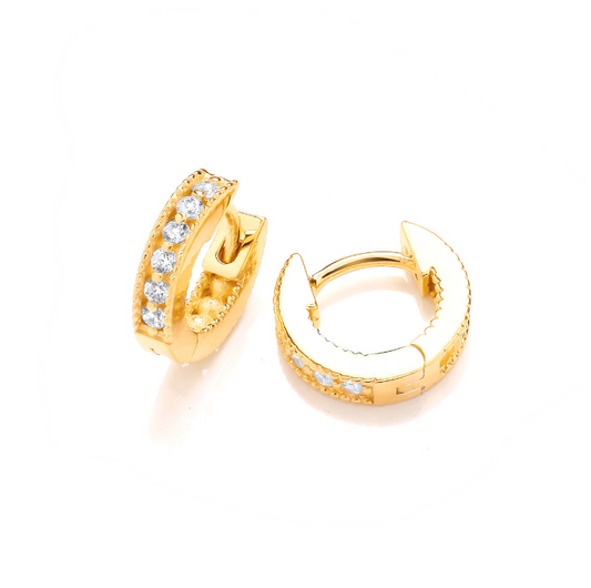 Silver and Gold Plate Cubic Zirconia Huggie Earrings Earrings Cavendish French