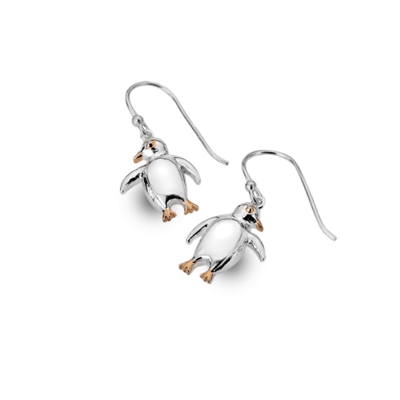 Silver and rose gold penguin drop earrings Earrings Sea Gems Ltd