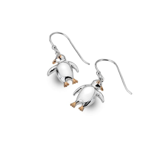 Silver and rose gold penguin drop earrings Earrings Sea Gems Ltd