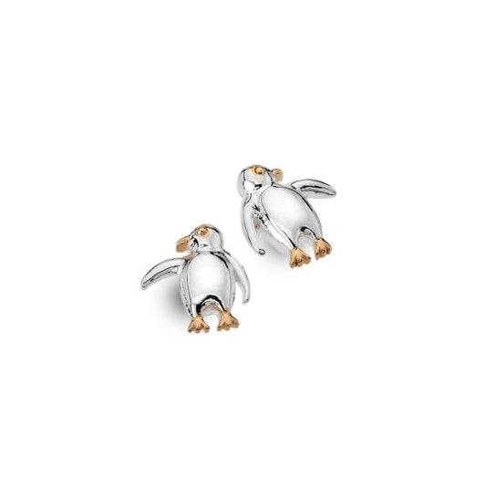 Silver and rose gold penguin stud earrings Earrings Sea Gems Ltd