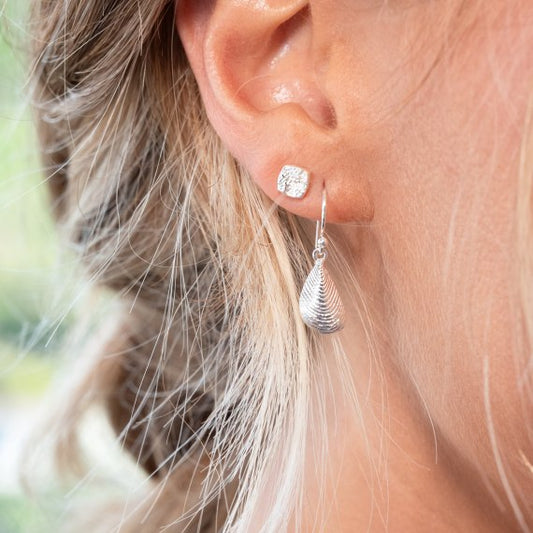 Silver elongated mussel shell drop earrings Earrings Sea Gems Ltd