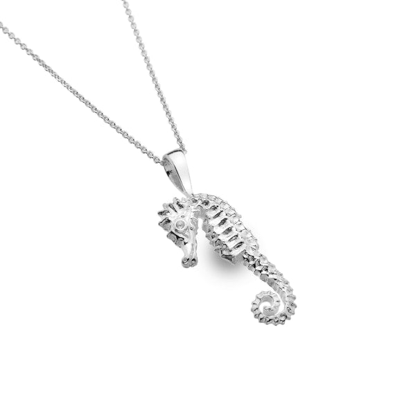 Silver fine detailed and textured Seahorse pendant Necklaces Sea Gems Ltd