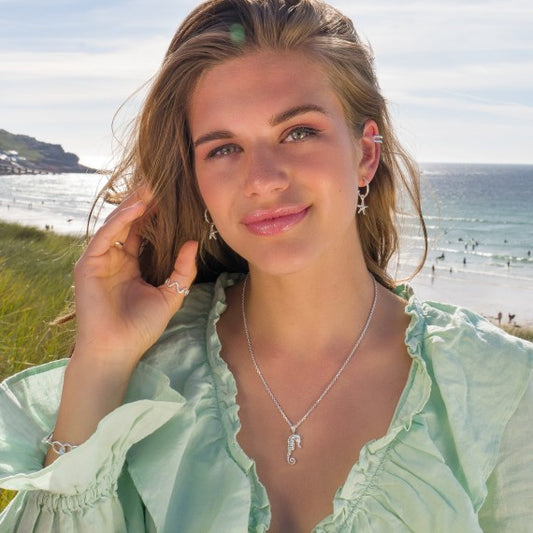 Silver fine detailed and textured Seahorse pendant Necklaces Sea Gems Ltd