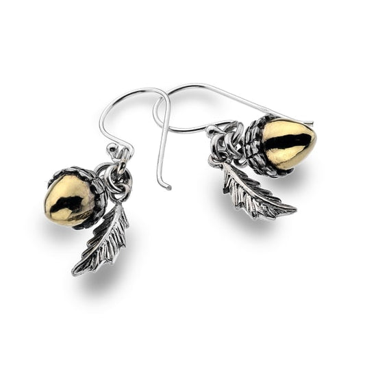 Silver leaf and acorn drop earrings Earrings Sea Gems Ltd