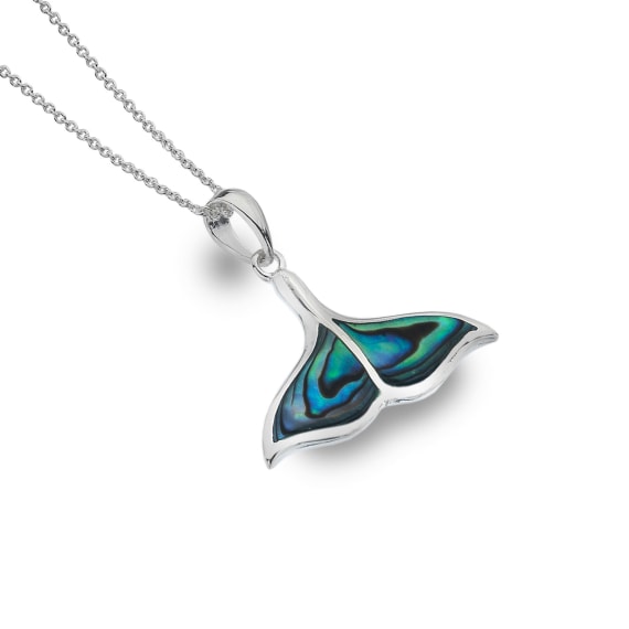 Silver organic pebble whale tail pendant with genuine Paua Shell Necklaces Sea Gems Ltd