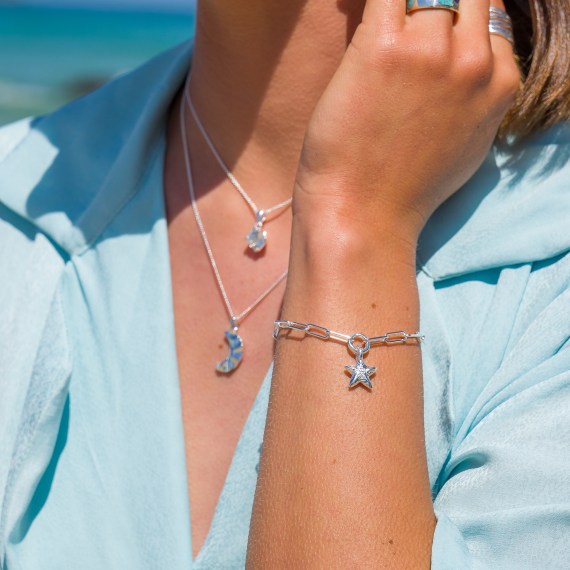 Silver textured star charm bracelet Bracelets Sea Gems Ltd
