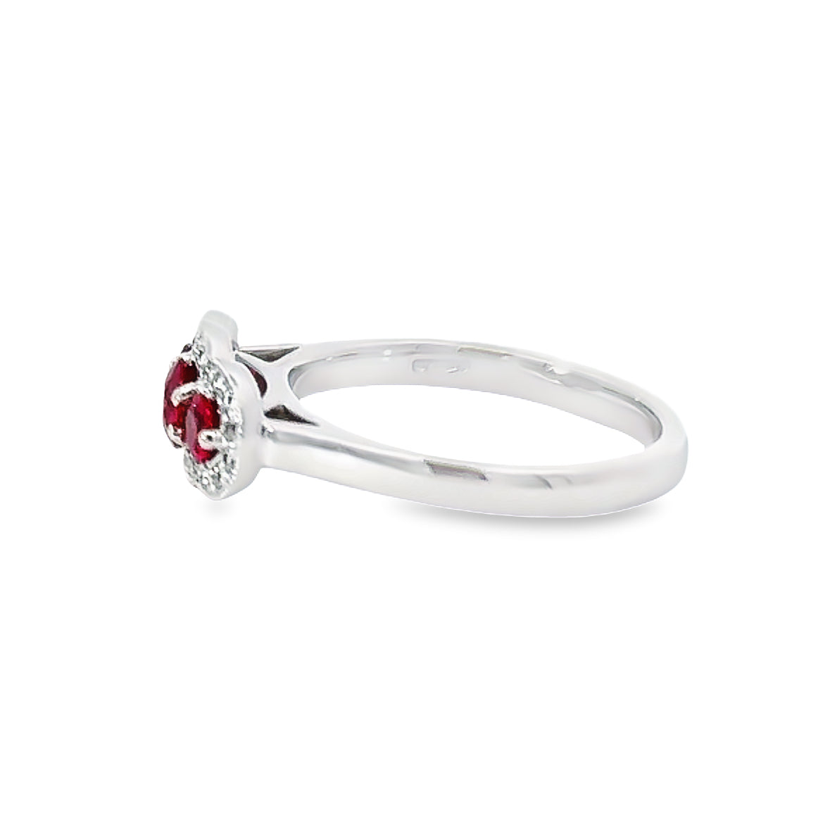 Platinum Ruby and diamond three stone halo ring Ring Rock Lobster   