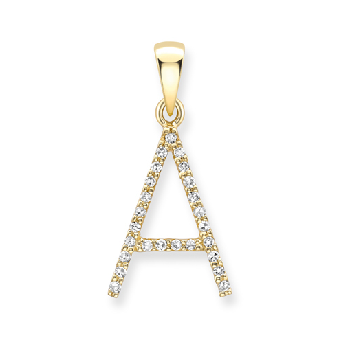 18ct yellow gold diamond initial pendants A-Z Pendants Stubbs A  