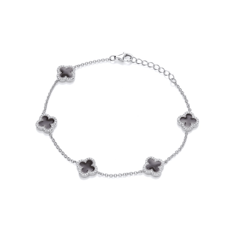 Black Enamel Vintage Lucky Clover Bracelet in silver | Rock