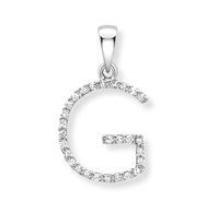 9ct white gold diamond initial pendants A-Z Necklace Stubbs G