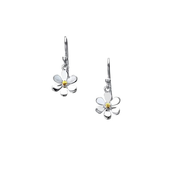 Delicate small two-toned daisy design drop earrings Earrings Sea Gems Ltd