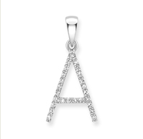 9ct white gold diamond initial pendants A-Z Necklace Stubbs A  