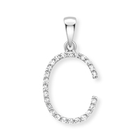 9ct white gold diamond initial pendants A-Z Necklace Stubbs C