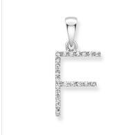 9ct white gold diamond initial pendants A-Z Necklace Stubbs F  