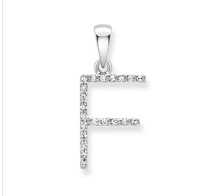 9ct white gold diamond initial pendants A-Z Necklace Stubbs F