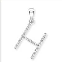 9ct white gold diamond initial pendants A-Z Necklace Stubbs H  