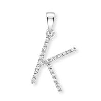9ct white gold diamond initial pendants A-Z Necklace Stubbs K