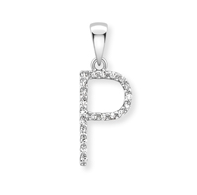 9ct white gold diamond initial pendants A-Z Necklace Stubbs P