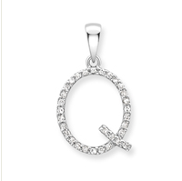 9ct white gold diamond initial pendants A-Z Necklace Stubbs Q  
