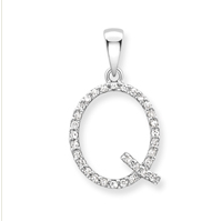 9ct white gold diamond initial pendants A-Z Necklace Stubbs Q