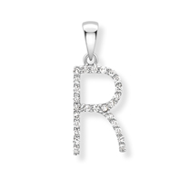 9ct white gold diamond initial pendants A-Z Necklace Stubbs R  