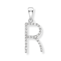 9ct white gold diamond initial pendants A-Z Necklace Stubbs R