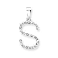 9ct white gold diamond initial pendants A-Z Necklace Stubbs S