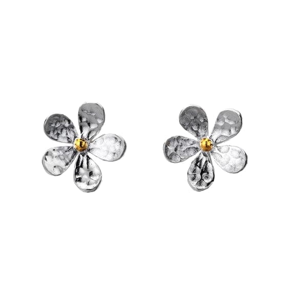 Elegant weathered silver & brass daisy motif stud earrings Earrings Sea Gems Ltd